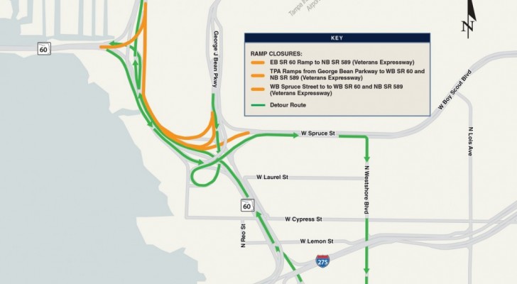 Nighttime Ramp Closures Continue: Tampa Airport and Spruce Street to WB SR 60 & NB SR 589